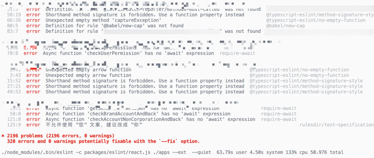 (Number of code linting errors according to the coding standards)